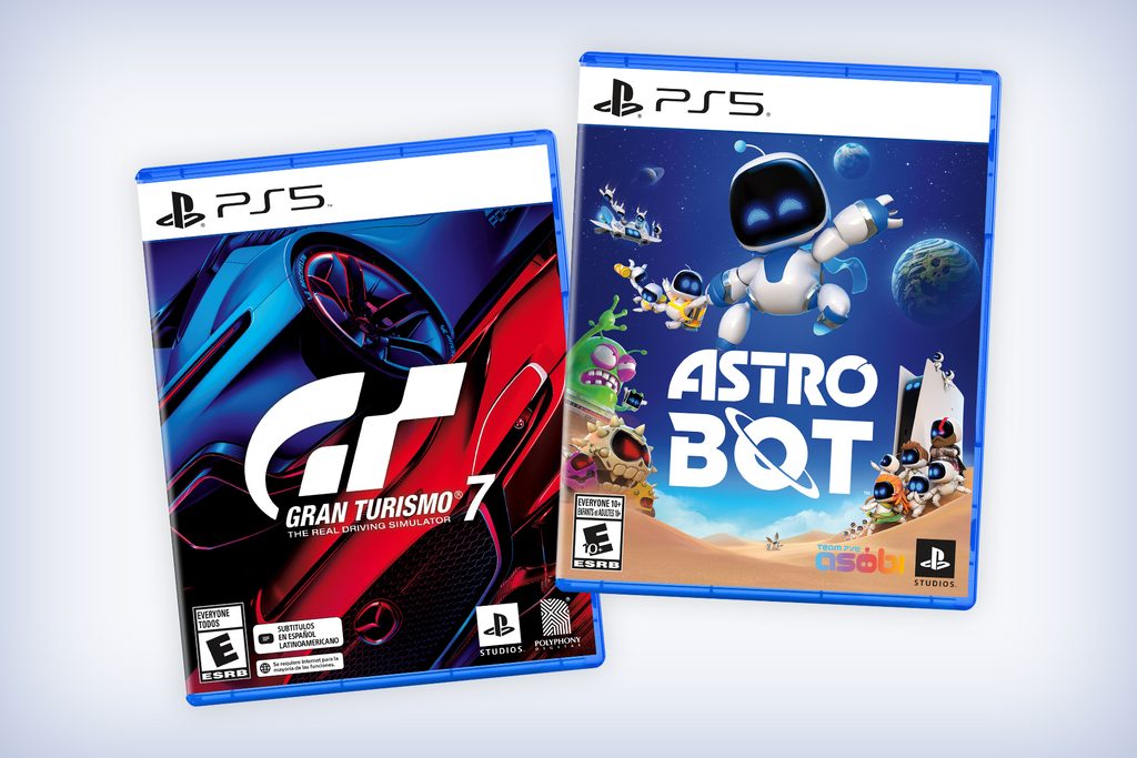 Disc packaging of Gran Turismo 7 and Astro Bot games.