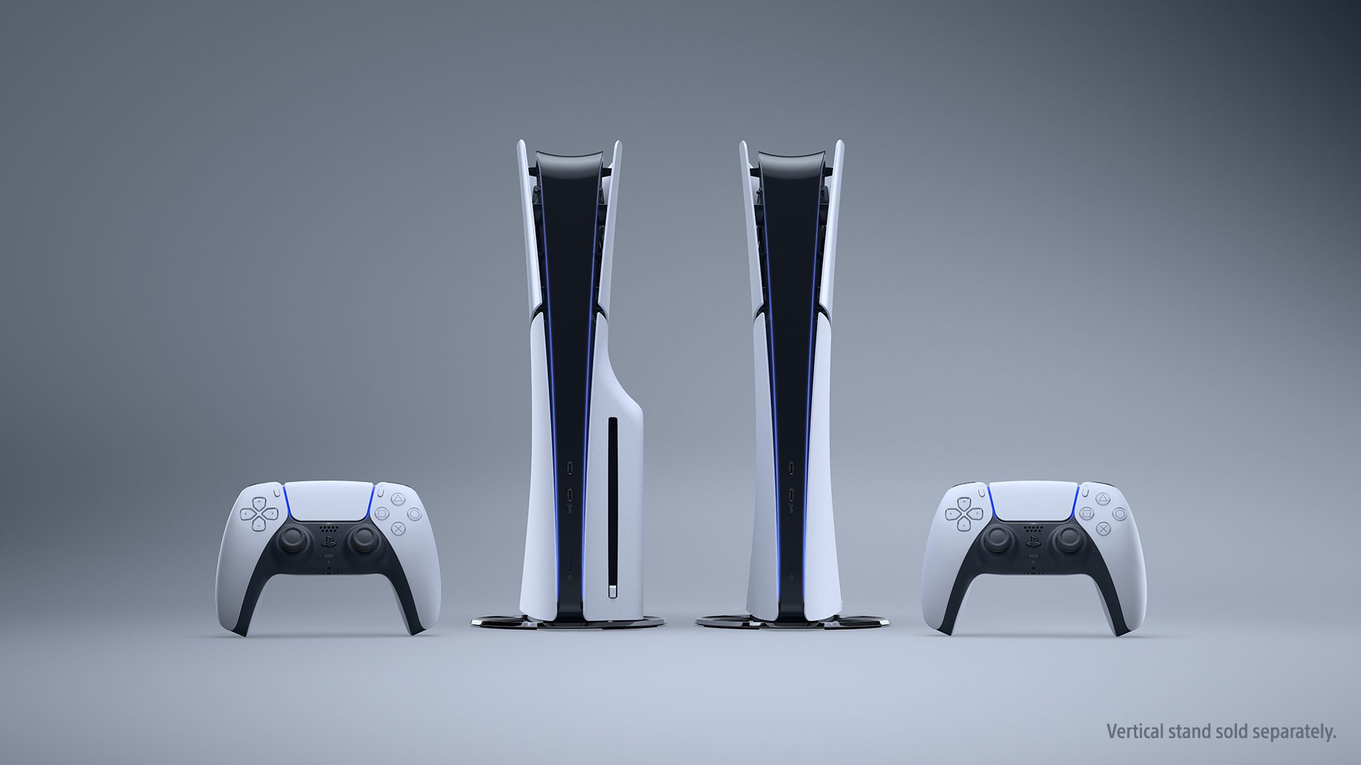 PS5 and PS5 Digital Edition with DualSense wireless controllers.