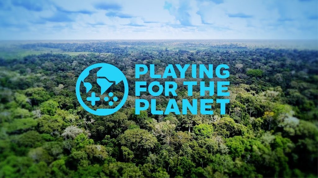 Image of a large forest with the headline, Playing for the Planet, emblazoned across the image.